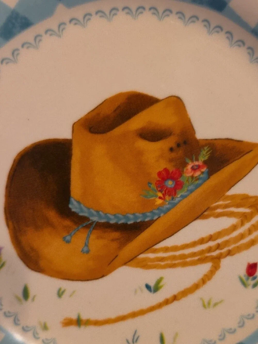 The Pioneer Woman Blue Check Cowboy Hat Decorative Party Plate NWT